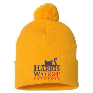 Harris Waltz 2024 Kamala Tim Cat Election Design Pom Pom 12in Knit Beanie