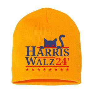 Harris Waltz 2024 Kamala Tim Cat Election Design Short Acrylic Beanie