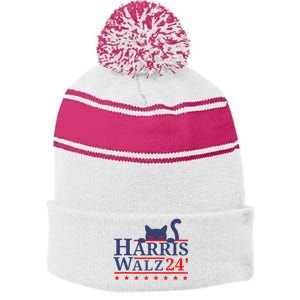 Harris Waltz 2024 Kamala Tim Cat Election Design Stripe Pom Pom Beanie