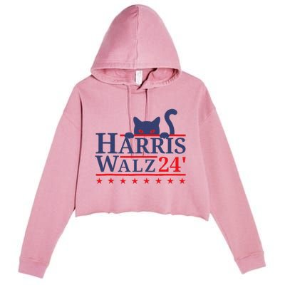 Harris Waltz 2024 Kamala Tim Cat Election Design Crop Fleece Hoodie