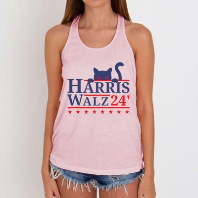 Harris Waltz 2024 Kamala Tim Cat Election Design Women's Knotted Racerback Tank