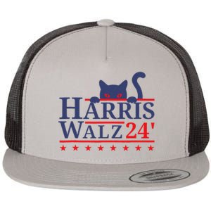 Harris Waltz 2024 Kamala Tim Cat Election Design Flat Bill Trucker Hat