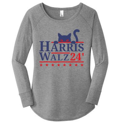 Harris Waltz 2024 Kamala Tim Cat Election Design Women's Perfect Tri Tunic Long Sleeve Shirt