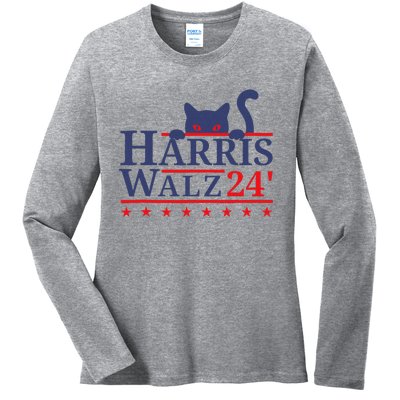 Harris Waltz 2024 Kamala Tim Cat Election Design Ladies Long Sleeve Shirt