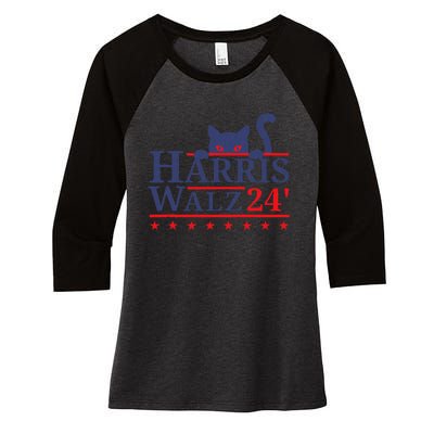 Harris Waltz 2024 Kamala Tim Cat Election Design Women's Tri-Blend 3/4-Sleeve Raglan Shirt