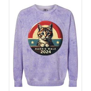 Harris Walz 2024 Funny Cat Election Kamala Harris Tim Waltz Colorblast Crewneck Sweatshirt