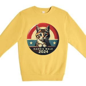 Harris Walz 2024 Funny Cat Election Kamala Harris Tim Waltz Premium Crewneck Sweatshirt