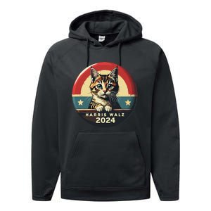 Harris Walz 2024 Funny Cat Election Kamala Harris Tim Waltz Performance Fleece Hoodie