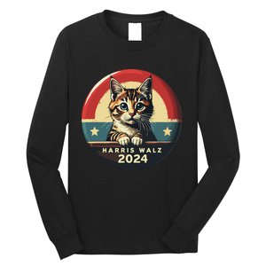 Harris Walz 2024 Funny Cat Election Kamala Harris Tim Waltz Long Sleeve Shirt