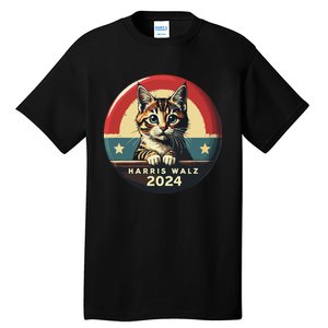 Harris Walz 2024 Funny Cat Election Kamala Harris Tim Waltz Tall T-Shirt