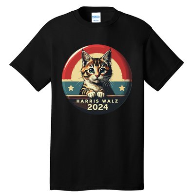 Harris Walz 2024 Funny Cat Election Kamala Harris Tim Waltz Tall T-Shirt