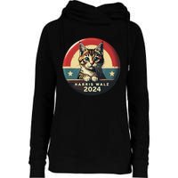 Harris Walz 2024 Funny Cat Election Kamala Harris Tim Waltz Womens Funnel Neck Pullover Hood