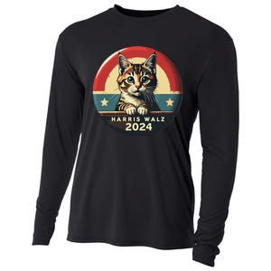 Harris Walz 2024 Funny Cat Election Kamala Harris Tim Waltz Cooling Performance Long Sleeve Crew