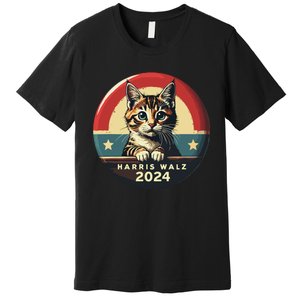 Harris Walz 2024 Funny Cat Election Kamala Harris Tim Waltz Premium T-Shirt