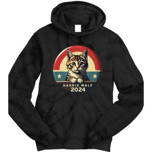 Harris Walz 2024 Funny Cat Election Kamala Harris Tim Waltz Tie Dye Hoodie