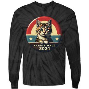 Harris Walz 2024 Funny Cat Election Kamala Harris Tim Waltz Tie-Dye Long Sleeve Shirt