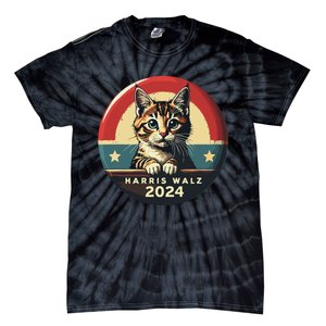 Harris Walz 2024 Funny Cat Election Kamala Harris Tim Waltz Tie-Dye T-Shirt