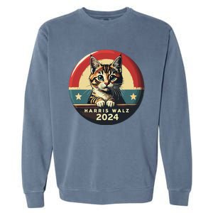 Harris Walz 2024 Funny Cat Election Kamala Harris Tim Waltz Garment-Dyed Sweatshirt