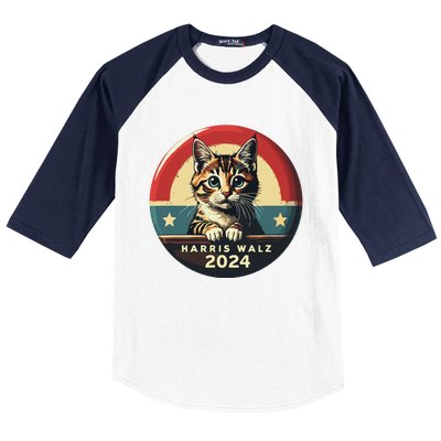 Harris Walz 2024 Funny Cat Election Kamala Harris Tim Waltz Baseball Sleeve Shirt