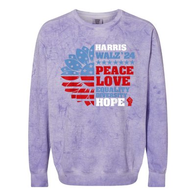 Harris Walz 2024 Peace Love Equality Diversity Hope Lgbt Colorblast Crewneck Sweatshirt