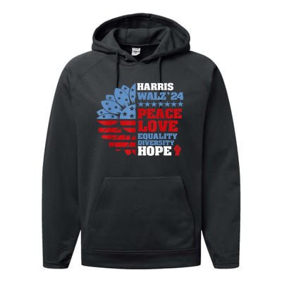 Harris Walz 2024 Peace Love Equality Diversity Hope Lgbt Performance Fleece Hoodie