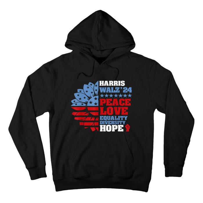 Harris Walz 2024 Peace Love Equality Diversity Hope Lgbt Hoodie