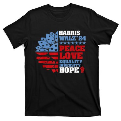 Harris Walz 2024 Peace Love Equality Diversity Hope Lgbt T-Shirt