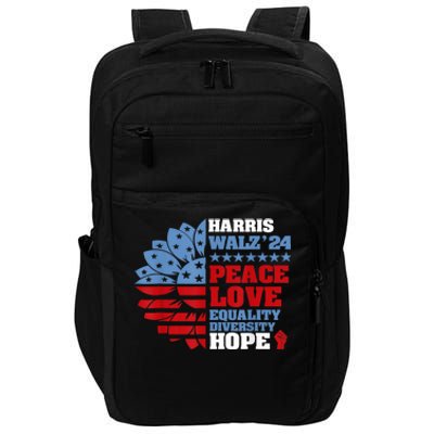 Harris Walz 2024 Peace Love Equality Diversity Hope Lgbt Impact Tech Backpack