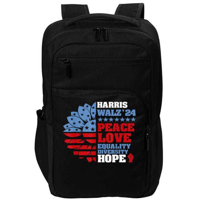 Harris Walz 2024 Peace Love Equality Diversity Hope Lgbt Impact Tech Backpack