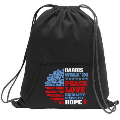 Harris Walz 2024 Peace Love Equality Diversity Hope Lgbt Sweatshirt Cinch Pack Bag