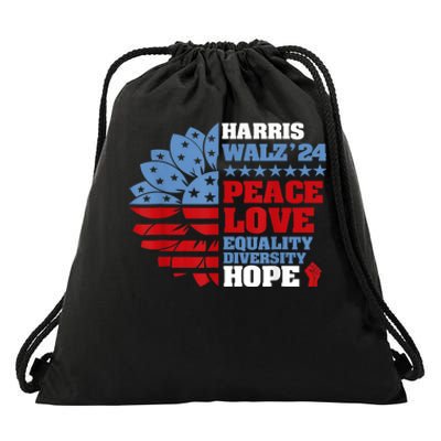 Harris Walz 2024 Peace Love Equality Diversity Hope Lgbt Drawstring Bag