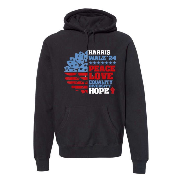 Harris Walz 2024 Peace Love Equality Diversity Hope Lgbt Premium Hoodie