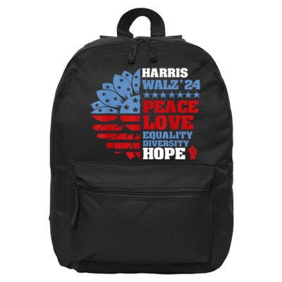 Harris Walz 2024 Peace Love Equality Diversity Hope Lgbt 16 in Basic Backpack