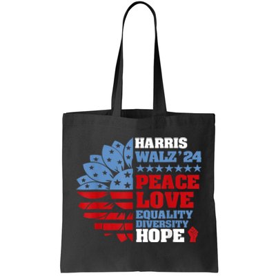 Harris Walz 2024 Peace Love Equality Diversity Hope Lgbt Tote Bag