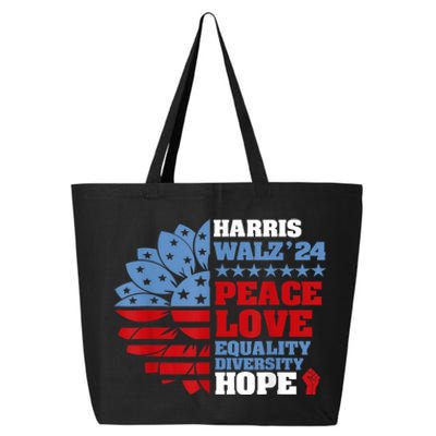 Harris Walz 2024 Peace Love Equality Diversity Hope Lgbt 25L Jumbo Tote