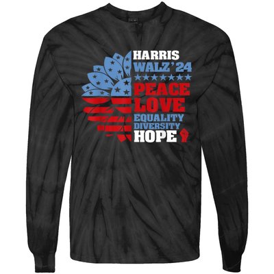 Harris Walz 2024 Peace Love Equality Diversity Hope Lgbt Tie-Dye Long Sleeve Shirt