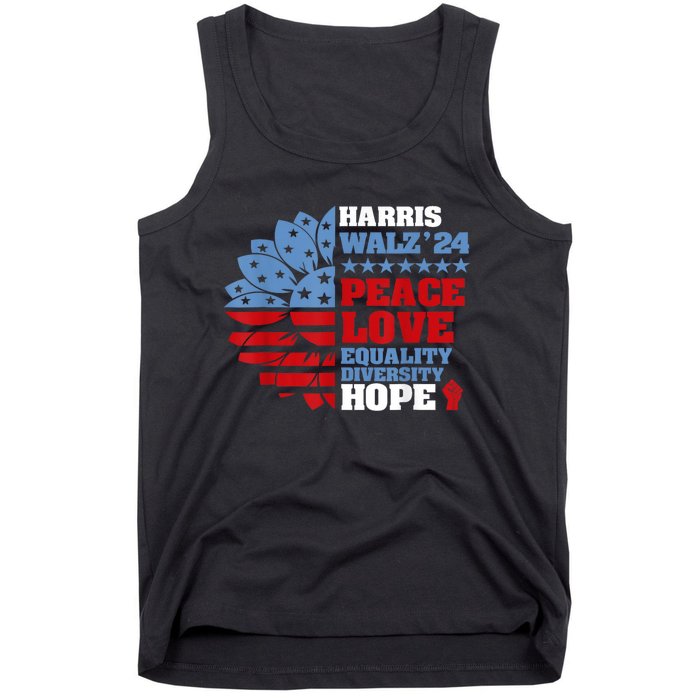 Harris Walz 2024 Peace Love Equality Diversity Hope Lgbt Tank Top