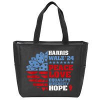 Harris Walz 2024 Peace Love Equality Diversity Hope Lgbt Zip Tote Bag