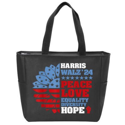 Harris Walz 2024 Peace Love Equality Diversity Hope Lgbt Zip Tote Bag