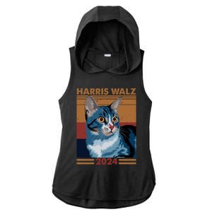 Harris Walz 2024 Funny Cat Election Kamala Harris Gift Ladies PosiCharge Tri-Blend Wicking Draft Hoodie Tank