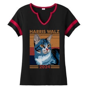 Harris Walz 2024 Funny Cat Election Kamala Harris Gift Ladies Halftime Notch Neck Tee