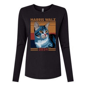 Harris Walz 2024 Funny Cat Election Kamala Harris Gift Womens Cotton Relaxed Long Sleeve T-Shirt