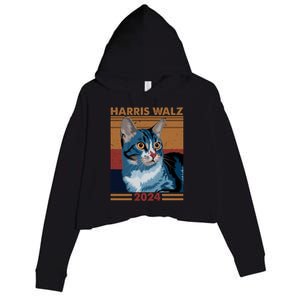 Harris Walz 2024 Funny Cat Election Kamala Harris Gift Crop Fleece Hoodie