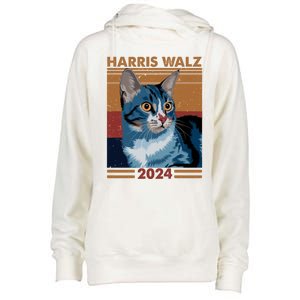 Harris Walz 2024 Funny Cat Election Kamala Harris Gift Womens Funnel Neck Pullover Hood