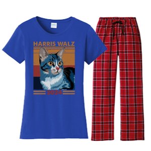 Harris Walz 2024 Funny Cat Election Kamala Harris Gift Women's Flannel Pajama Set