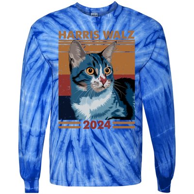 Harris Walz 2024 Funny Cat Election Kamala Harris Gift Tie-Dye Long Sleeve Shirt