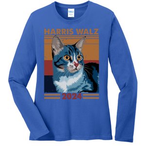 Harris Walz 2024 Funny Cat Election Kamala Harris Gift Ladies Long Sleeve Shirt