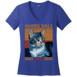 Harris Walz 2024 Funny Cat Election Kamala Harris Gift Women's V-Neck T-Shirt