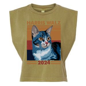 Harris Walz 2024 Funny Cat Election Kamala Harris Gift Garment-Dyed Women's Muscle Tee