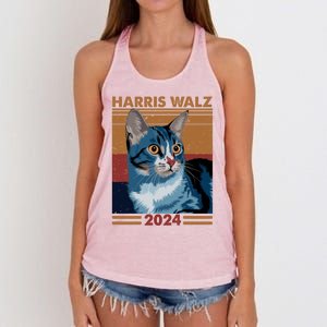 Harris Walz 2024 Funny Cat Election Kamala Harris Gift Women's Knotted Racerback Tank